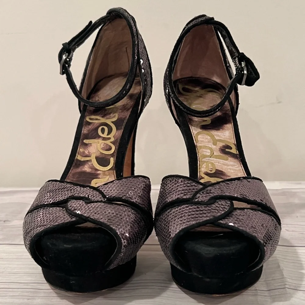 Sam Edelman black silver Sequin High Heels - Size 6